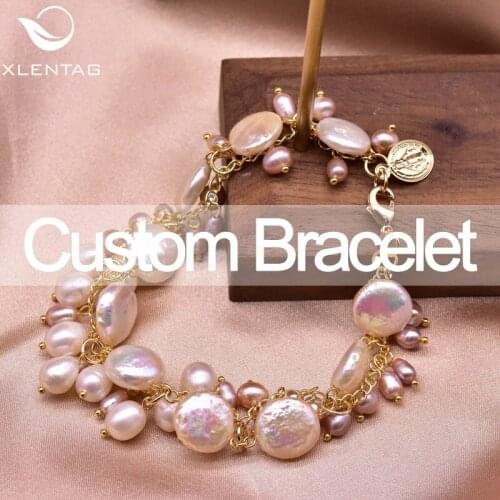 XlentAg Natural Fresh Water Pearls Personalized Bracelet For Women Natural Stone Ctystal Gold-plated Fine Bangle Custom Jewelry