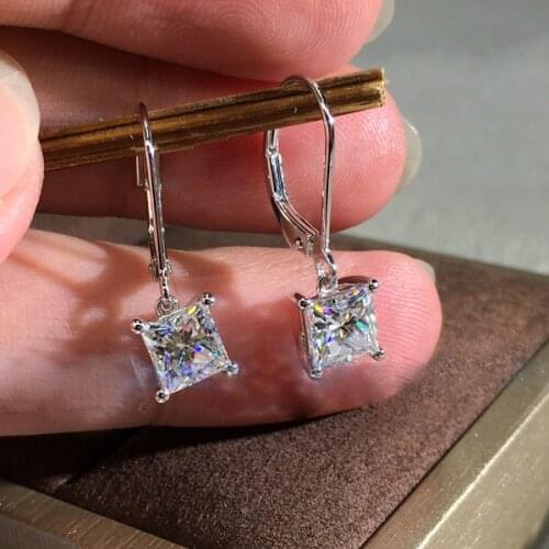 Women' Fashion 925 Sterling Silver Drops Earrings Dazzling Square Cubic Zirconia Pendant Dangle Earrings Luxury Jewelry