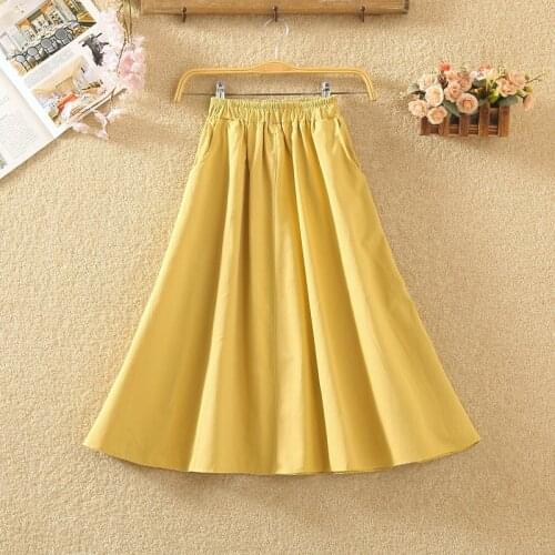 Women High Waist A-line Skirt Pattern 2019 New Summer Solid Vintage Medium Long Skirts Ladiescasual Wild Joker Lolita Petticoat