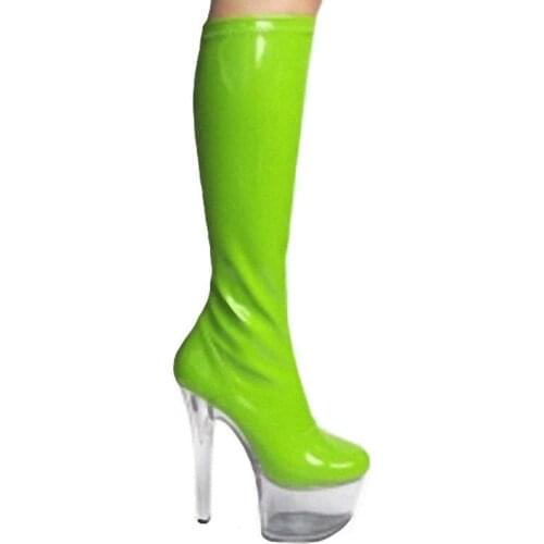 17cm high-heeled shoes riding boots 7 inch Womens Knee High Boots Faux Leather Cuff Buckles Black cosplay sexy high-leg boots