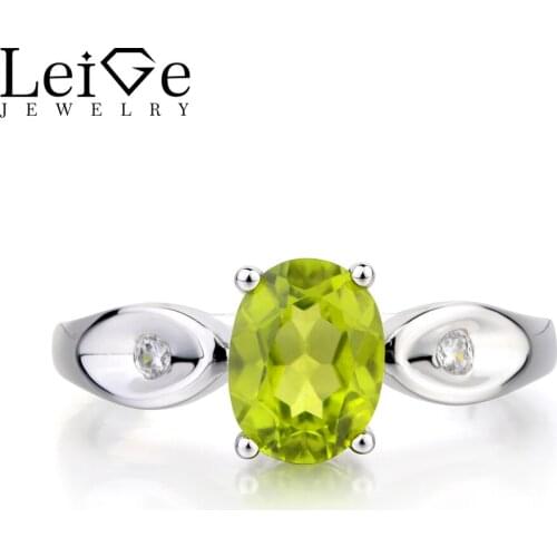 Leige Jewelry Natural Peridot Ring Peridot Anniversary Ring August Birthstone Oval Cut Green Gemstone Solid 925 Sterling Silver