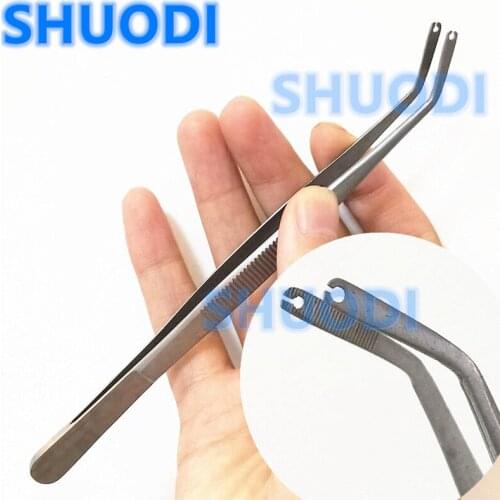 1 piece Dental Surgical Suture Tweezer Operation Stitching Tweezer College Tweezers Cotton Dressing Forceps Serrated Tip