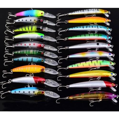 20pcs/lot Hard Bait Minnow Fishing lures Bass Fresh Salt Water Swimbait Carp Fishing Treble Hook Fishing Artificial Tackle