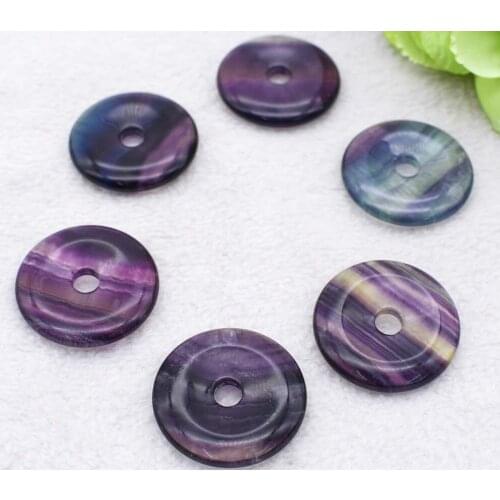 3pcs Natural stone Colorful Striped Fluorite Round Pendant for diy Jewelry making necklace