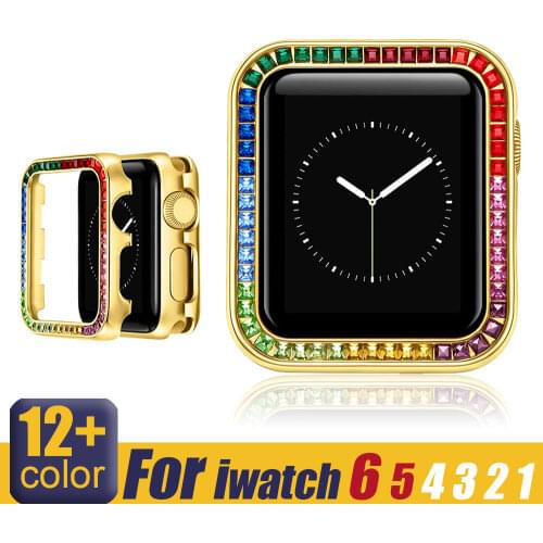 Full shiny rhinestone case for Apple Watch series 6 5 4 3 2 1 SE Metal bumper hard frame with crystal cover for iWatch protector