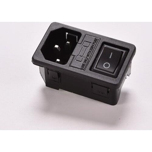 1pcs Black 10A 250V IEC320 C14 3 Pin Fused Power Socket Connector with Rocker Switch
