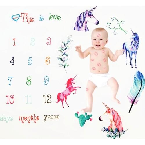 Baby Kids Unicorn Monthly Milestone Blanket Diaper Play Mat Photography Background Photo Props Shoot Calendar Accessories