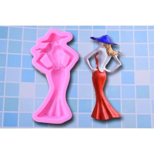 Two kinds of hats beauty back goddess turn sugar silicone mold DIY chocolate cake decorative clay soft clay mold