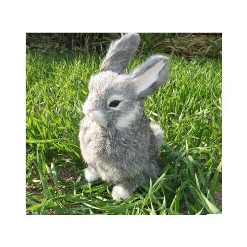 Simulation gray rabbit real fur rabbit 22x16cm model ornament home decoration gift h1373