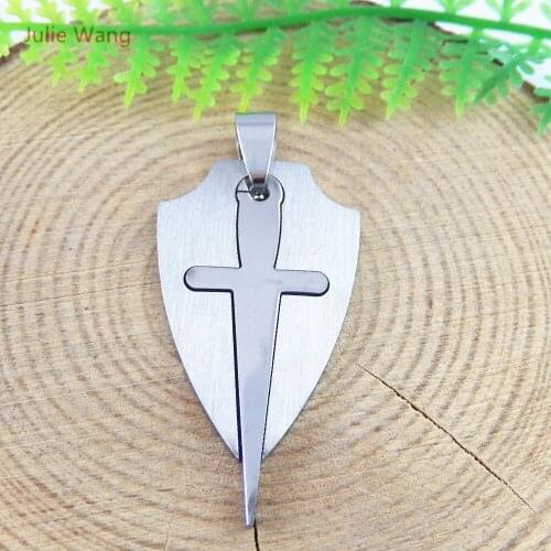 Julie Wang 5PCS Stainless Steel Cross Sword Shape Pendants Charms Silver Color Jewelry Earring Necklace Handcrafts 51421