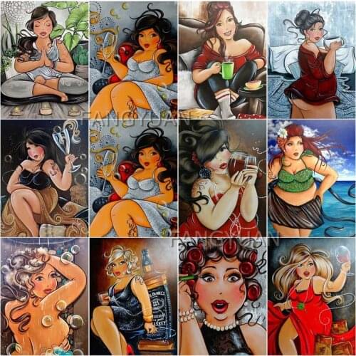 Cartoon Fat Women Diamond Painting 5D Diy Full Suqare Round Diamond Embroidery Rhinestone Mosaic Wall Picures Home Decoration