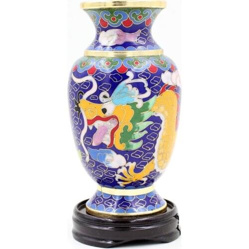 Chinese Handmade Vintage dragon Cloisonne Copper Vase Ornament Home Decor Craft Gift