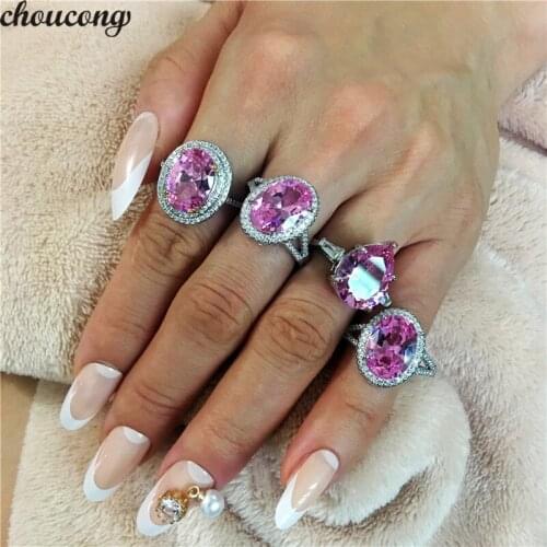 Choucong Luxury Lady Summer Promise Ring 925 sterling Silver Pink AAAAA cz Stone Statement Rings For Women Wedding Party Jewelry
