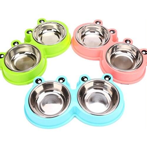 3 Color Feeding Pet Cat Food Double Bowl Feeder Stainless Feeding Water Dog Pet Casual Animal Food Steel Pet Products