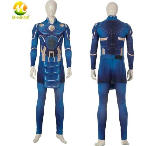 Superhero Ikaris Cosplay Costume Ikaris Blue Jumpsuit with Belt Halloween Zentai Suit For Adult Men Custom Made