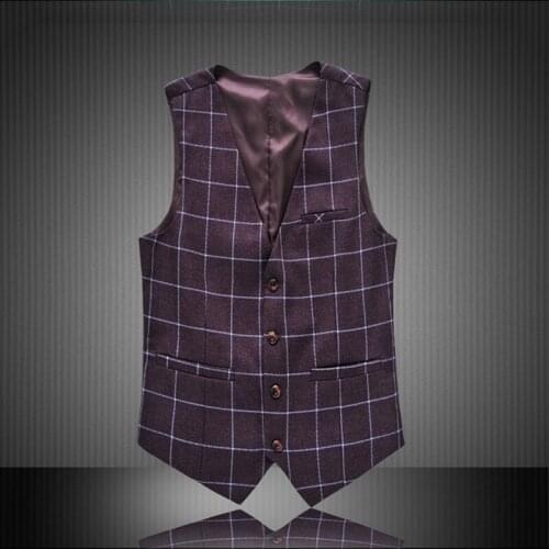 Plaid Mens Sleeveless Suit Male Slim Fit Vest Waistcoat Business Wedding Classic Colete Masculino Social Blazer