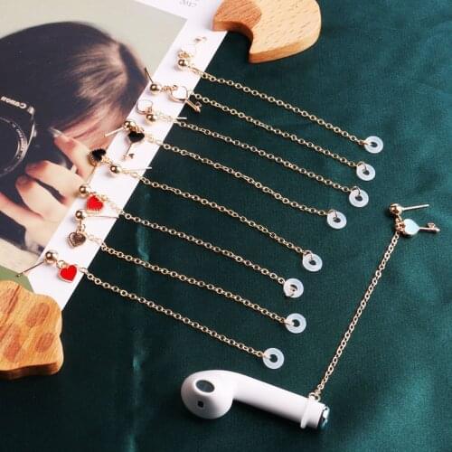 Red Pink Enamel Heart Airpod Anti-lost Chain Earrings for Women Gold Color Alloy Simulated Pearl Tassel Drop Earrings Jewelry