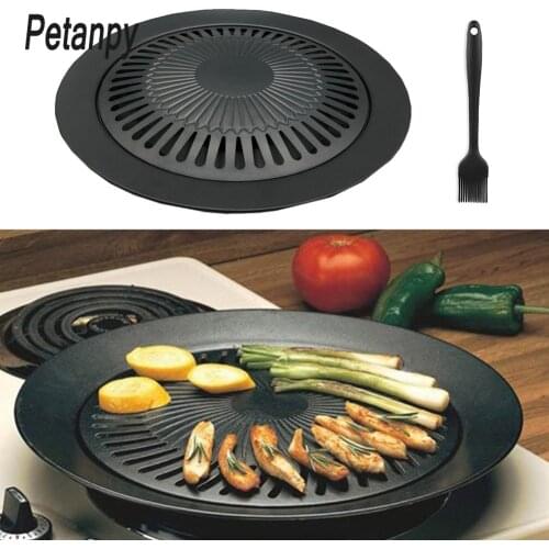 Round Nonstick Iron BBQ Pan Roasted Chicken Barbecue Plate Pans Tray Holder Home Kitchen Outdoor Camping Cooking Tools Cookware