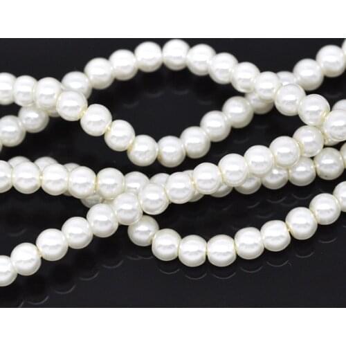 Ivory Glass Pearl Imitation Round Beads 4mm Dia. 32-1/4", sold per packet of 1 strands (About 82cm Long)new