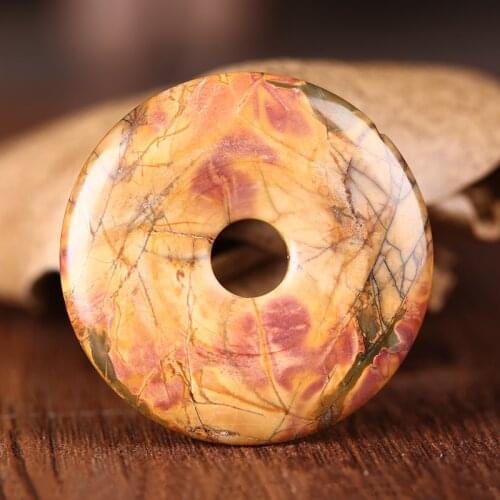 40mm Red Turquois Donut Round Bead 1pc Natural Stone Beads Pendant For DIY Necklace Bracelet Making Fit DIY Jewelry Making 1815