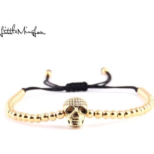 Little MingLou Luxury white CZ Spartan skull charm men jewelry Warrior Skeleton men bead Bracelet & bangles for women jewelry