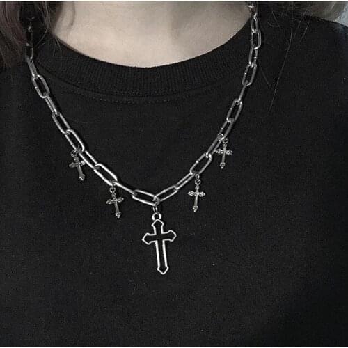 Men and women Hip hop cross Pendant Necklace Cable chain alloy stainless steel Punk Large Necklace Hip hop Mens Necklace