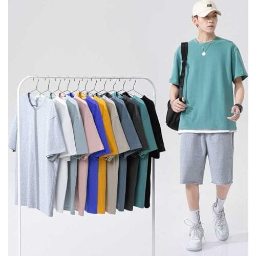 2021 New Summer Short Sleeved Men T-shirts Cotton Solid Loose Trend Daily Casual Tees Tops