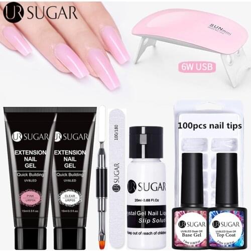 UR SUGAR 15ml Acrylic UV Nail Gel Kit Set Extend Fast Builder UV Gel Slip Solution Nail Form Nail Art Brush Nail Tool Kit