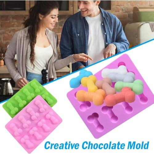 Penis Cock Shaped Silicone Casting Stencils Set of 2 Soft Funny Template DIY Baking Pan for Chocolate 8 Cells each JW
