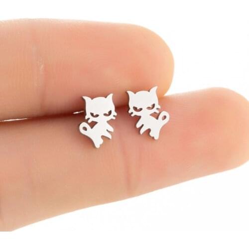 Stainless Steel Tiny Small Cat Stud Earring Minimalist Earrings For Women Girls Gifts Jewelry Party Trendy Bijoux Wholesale