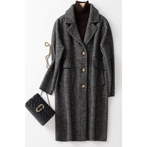 Solid Color Woolen Coat Mid-length Lapel Slim Coat Fashion Trend New Spring Best-selling Plus Size Womens Coat