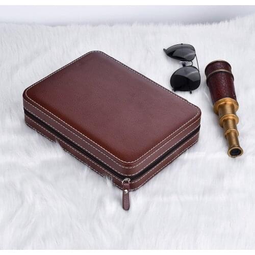 Premium Quality Retro Brown Leather Double-Layer 8 Grids Watches Display Storage Box Tray Zippered For Watch Collector