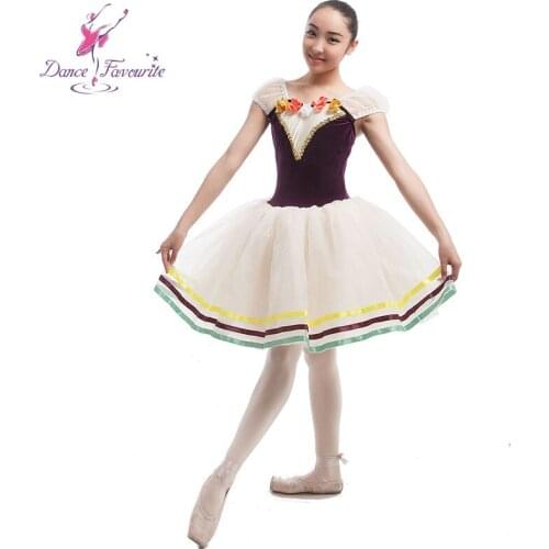 Purple Stretch Velvet Bodice Ballet Tutu, Women Stage Performance Ballet Dance Costume Tutu