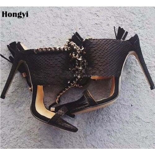 Sexy Metal Chain High Heels Sandals Thin Heels Women Sandals Summer Party Shoes Lace-Up Wedding Party Shoes