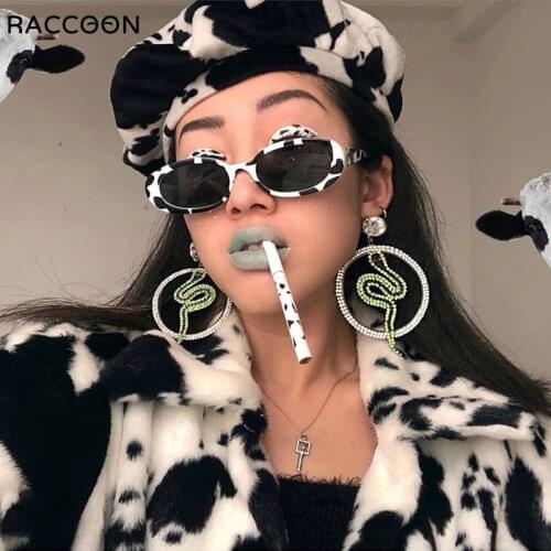 Retro Okulary Hip Hop Cow Pattern Oval Sunglasses Women Designer Luxury Brand Sun Glasses Ladies Trendy Vintage Shades Oculos