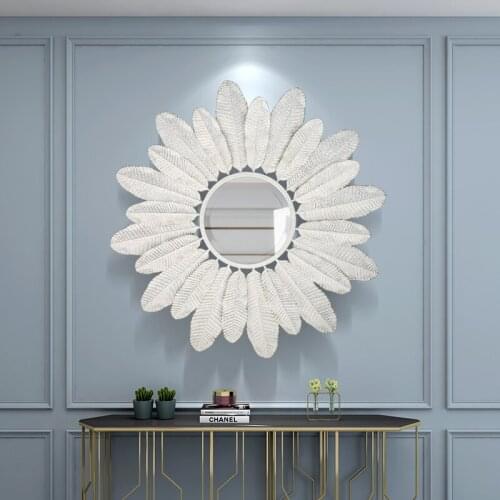 Nordic Style Modern Mirror Wall Living Room Porch Wall Decor Personality Creative Wrought Iron Wall Hanging Mirror Home Decor