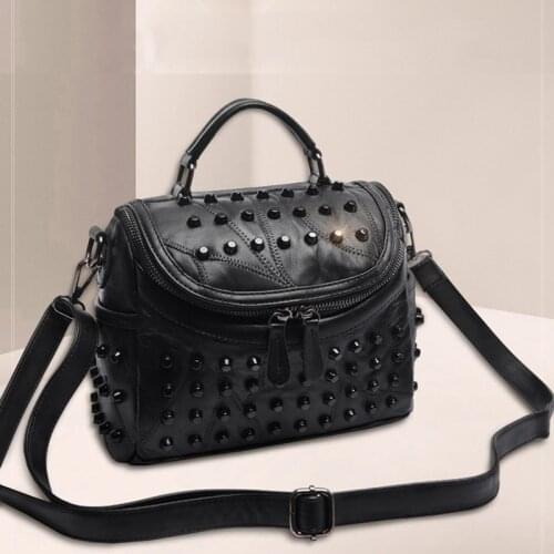 PU Leather Shoulder Handbags Lady Rivet Pattern Casual Black Flap Tote Messenger Bags Women Fashion