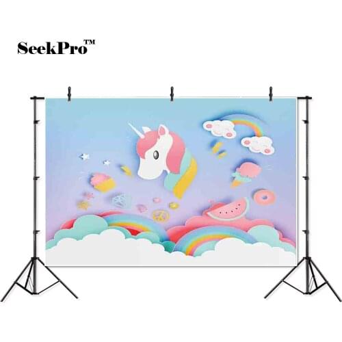Thin vinyl birthday unicorn rainbow children baby photo Backgrounds Printed Professional indoor Photographic studio Backdrops