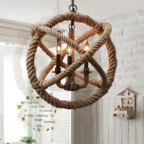 Vintage hemp rope lamp e14 base loft coffee bar restarurant kitchen pendant lights