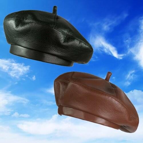 Vintage French Beret Cap for Women Leather Berets Wool Autumn Winter Street Style Plain Cap Wool Warm Girls Beanie Hat Caps