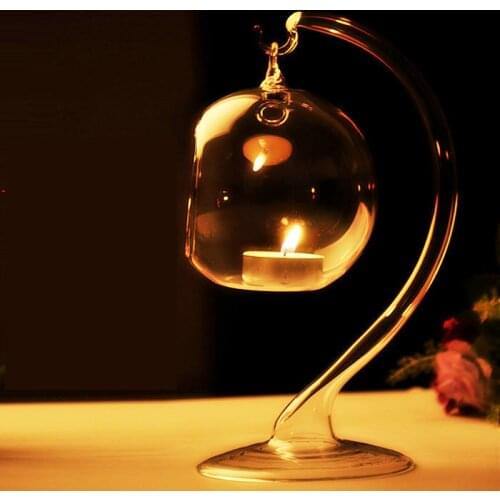 Hanging Glass Ball Hydroponic Flowers Vase Candlestick Candle Holder W/ Stand