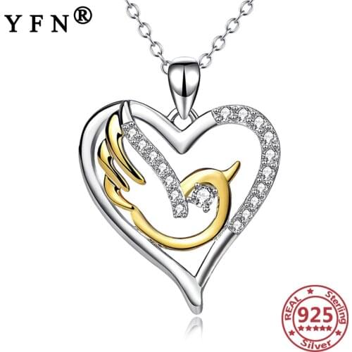 YFN 925 Sterling Silver Necklaces Heart Pigeon Cubic Zircon Silver 925 Necklace Valentines Day Gift Moms Gifts Womens Jewelry