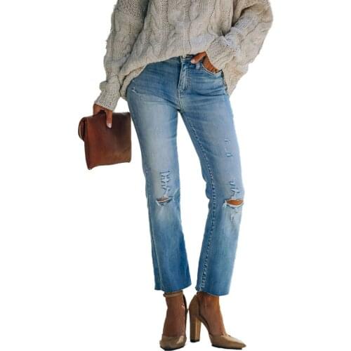 Woman Jeans Fashion Straight Leg Boyfriend Pants Stretch Ripped Straight-leg Jeans 2021 New Female Clothing Denim Mom Trouser