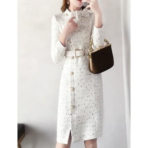 Winter dress midi cotton luxury wrap office slim fashion elegant casual formal autumn long sleeve dress women 2019 vestido midi