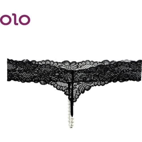 OLO Women Sexy Lingerie Pearl Sexy Panties Transparent Babydoll Chemise Female Lace Transparent Hollow Out T-back Exotic Apparel