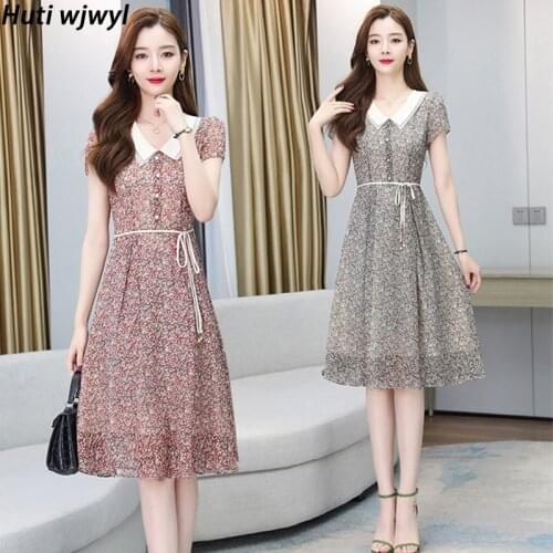 2021 Femal Floral Chiffon Casual Boho Beach Sundress Summer Print Vintage Sexy Midi Dresses Elegant Women Bodycon Party Vestidos