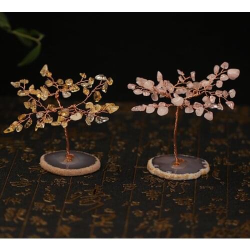 1PC Natural Crystal Life Tree, Rose Quartz, Agate Slice Lucky Tree Decoration, Mineral Christmas Decoration Office Decoration