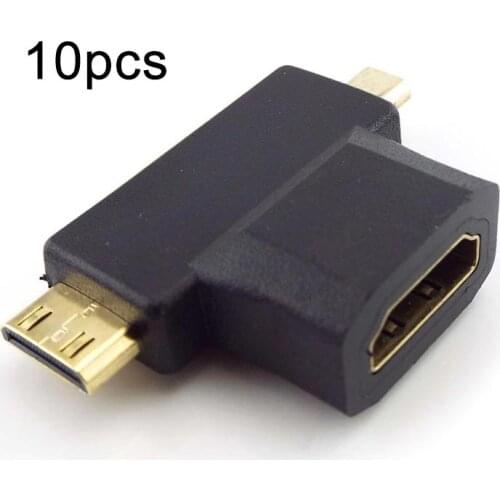 10pcs 2 in 1 Connector HDMI-compatible Micro Male to HDMI-compatible 1.4 Female Cable Adapter Converter for HDTV 1080P