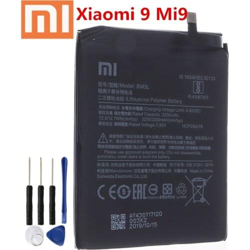 100% Original Replacement Battery For Xiaomi 9 MI9 M9 MI 9 BM3L Genuine Phone Battery 3300mAh With Tools