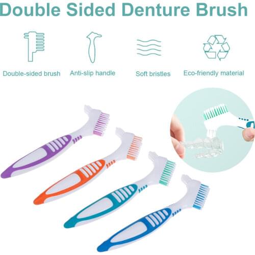 2 Pcs Denture Cleaning Brush Oral Care Double-Sided Toothbrush Removes Plaque Prevent Cavities Oral Problems Handle Comfortable